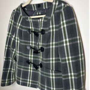 The Limited Plaid Green Grey Jacket Sz  L Toggle Closures Wool/Acrylic Blend